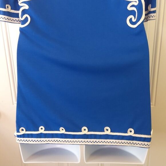 Objects D'art Royal blue and white short sleeve cold shoulder top - Picture 10 of 14